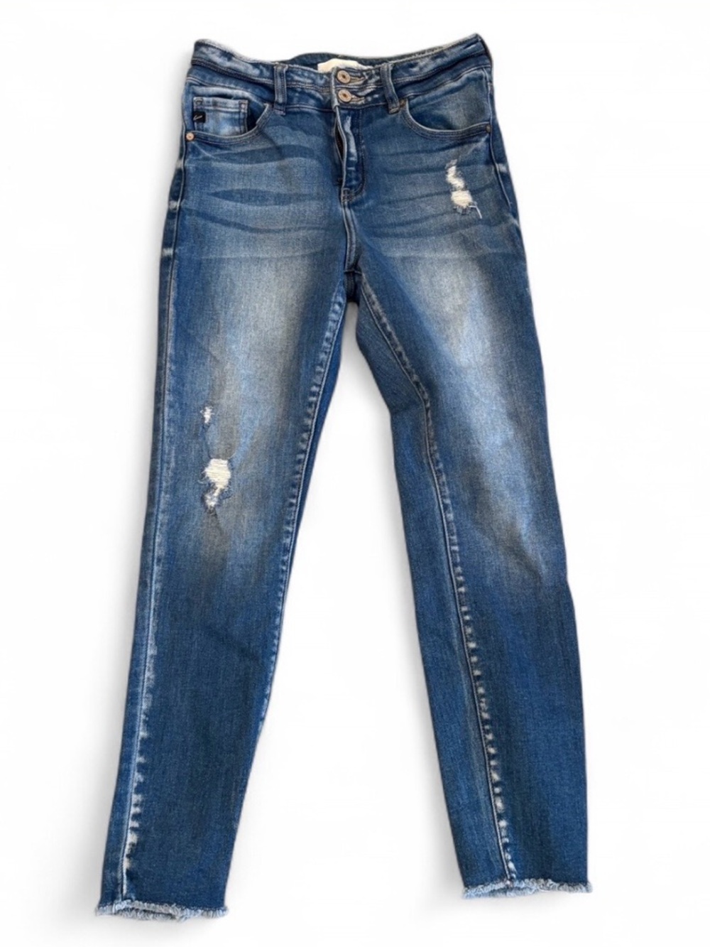 KanCan Distressed Button Fly Fringe Hem Jeans Size 27